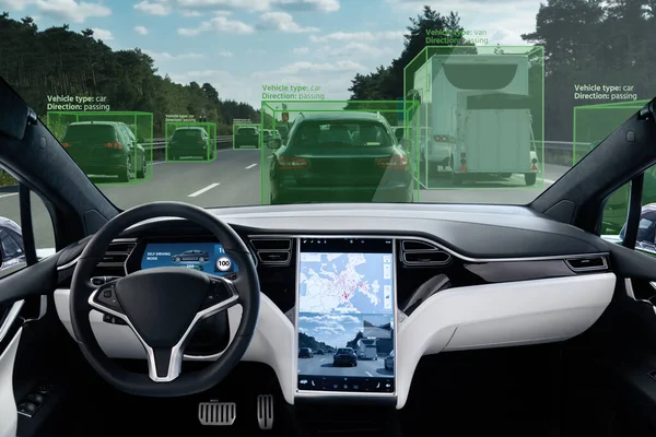 Автономное Зрение Транспортного Средства Системой Распознавания Автомобилей — стоковое фото
