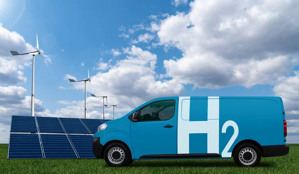 Hidrojen Yakıt Hücresi Teslimat Minibüsü Konsepti Temiz Ulaşım — Stok fotoğraf