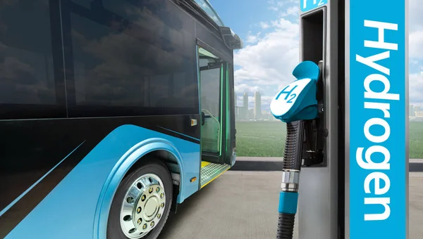 Ônibus Combustível Hidrogênio Com Estação Enchimento — Fotografia de Stock
