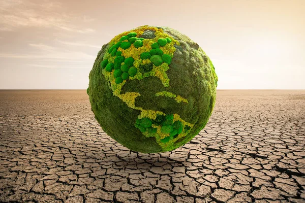 Zelená Planeta Země Poušti Symbol Globálního Oteplování Změny Klimatu — Stock fotografie