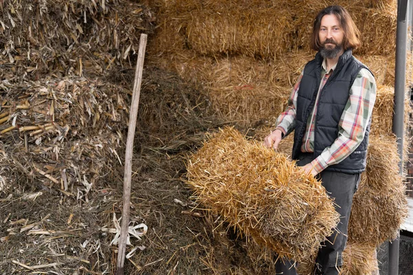ヘイロフトでひげを生やした大人の白人農家 — ストック写真