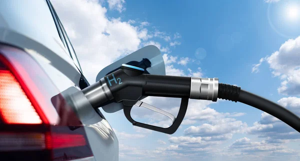 Fechar Carro Pilha Combustível Com Bocal Abastecimento Hidrogênio Conectado — Fotografia de Stock