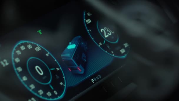 带发动机运行动画的氢燃料电池电动汽车仪表板 — 图库视频影像