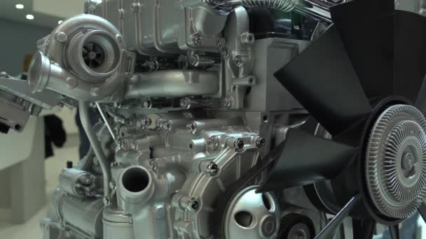 Nahaufnahme Des Dieselmotors Mit Turbolader — Stockvideo