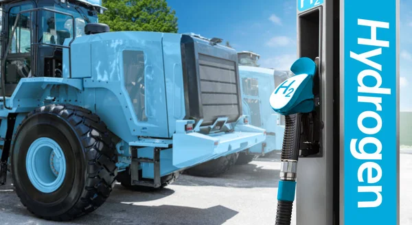 Hydrogen fueling nozzle on a background of fuel cell construction machines. Concept