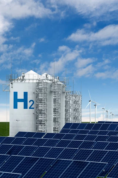 Waterstoffabriek Concept Waterstofproductie Uit Hernieuwbare Energiebronnen — Stockfoto