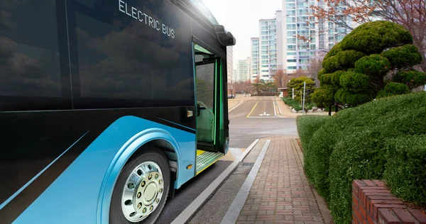 Electric Bus City Street Concept — Stockfoto