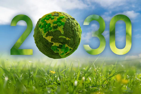 Numbers 2030 Green Planet Symbol Sustainable Development Transition Renewable Energy — Fotografia de Stock