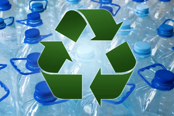 Recycle Symbol Background Plastic Bottles — Stok fotoğraf