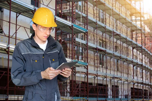 Engineer Digital Tablet Background Building Construction — Stockfoto