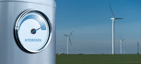 Vätgasmätare Bakgrund Fabriken Som Använder Förnybar Energi Koncept För Grön — Stockfoto