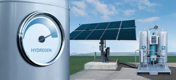 Hydrogen Gauge Background Factory Using Renewable Energy Green Hydrogen Production —  Fotos de Stock
