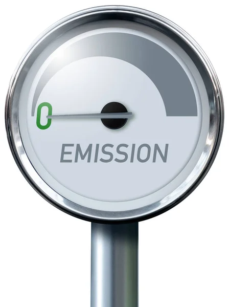 Gauge Inscription Emission Arrow Points Zero Concept Green Energy — Stock Photo, Image