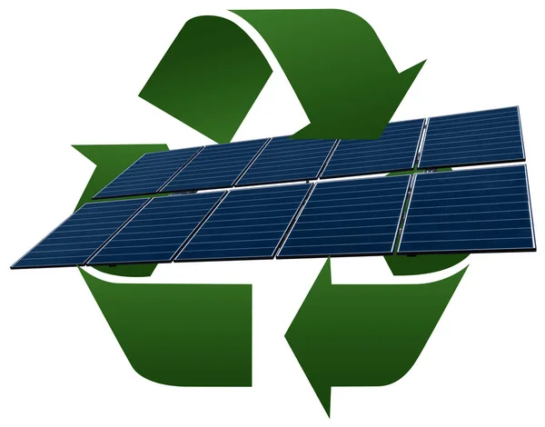 Painel Solar Com Símbolo Reciclagem Verde — Fotografia de Stock