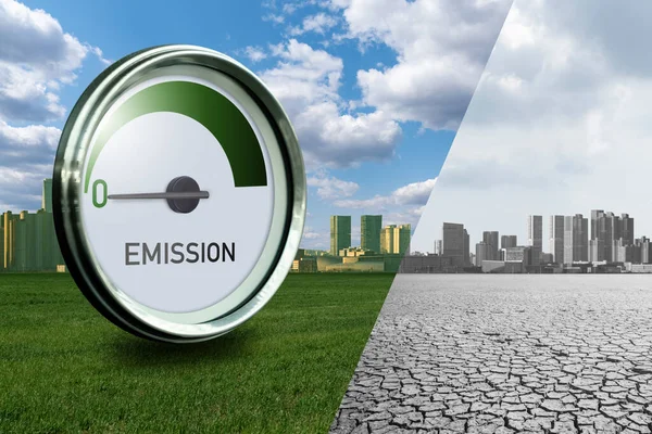 Obrys Nápisem Emission Šipka Ukazuje Nulu Koncept Zelené Energie — Stock fotografie