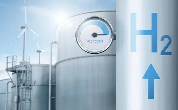 Wasserstoffrohr Mit Manometer Konzept Zur Grünen Wasserstoffproduktion — Stockfoto