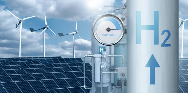 Waterstofleiding Met Meter Concept Voor Groene Waterstofproductie — Stockfoto