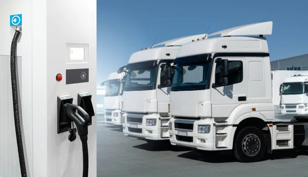 Electric Vehicles Charging Station Background Trucks Concept — Stockfoto