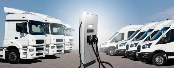 Electric Vehicles Charging Station Background Trucks Concept — Stockfoto