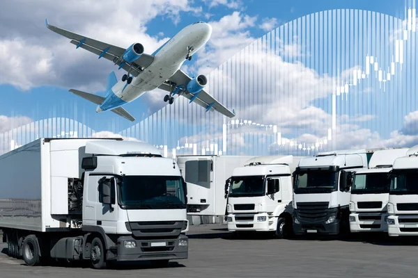 Aereo Nel Cielo Sopra Camion Concetto Commercio Mondiale Trasporti — Foto Stock