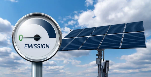 Gauge Inscription Emission Arrow Points Zero Concept Green Energy — Stock Photo, Image