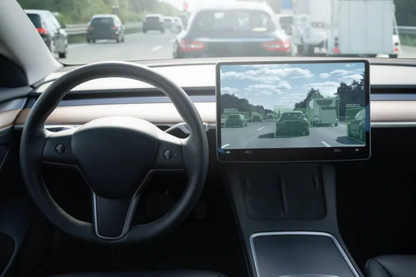Self Driving Car Road Autonomous Vehicle View — Stock Photo, Image