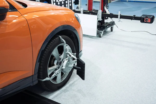 Wheel alignment in car service. High quality photo