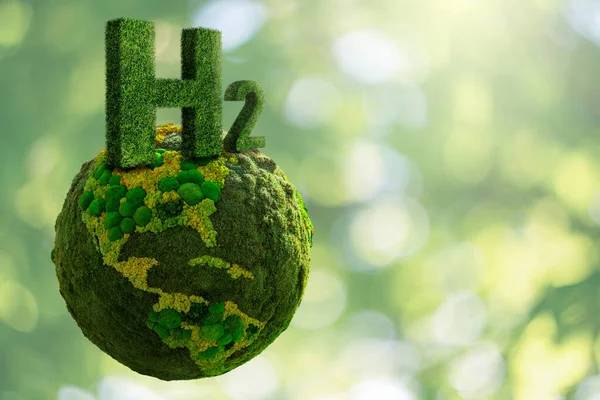 Símbolo Hidrogênio Grama Planeta Verde Terra Mos Foto Alta Qualidade — Fotografia de Stock
