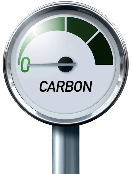 Калибр Надписью Carbon Стрела Указывает Ноль Понятие Углеродного Нейтралитета Высокое — стоковое фото