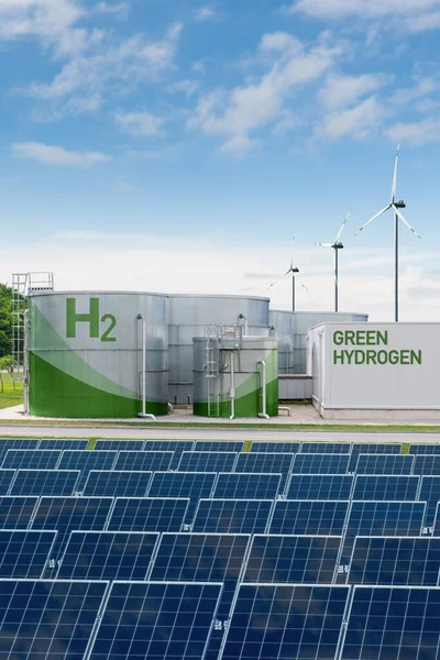 Yeşil Hidrojen Fabrikası Konsepti Yenilenebilir Enerji Kaynaklarından Hidrojen Üretimi Yüksek — Stok fotoğraf