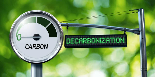Μετρήστε Επιγραφή Carbon Και Πινακίδα Κείμενο Decarbonization Έννοια Της Ουδετερότητας — Φωτογραφία Αρχείου