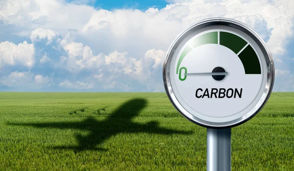 Calibre Com Inscrição Carbono Flecha Aponta Para Zero Contexto Sombra — Fotografia de Stock