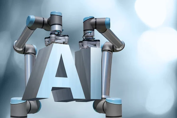 Robots assemble the AI - symbol of artificial intelligence.