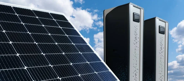 Zonnepaneel Met Oplaadbare Energieopslag Hoge Kwaliteit Foto — Stockfoto