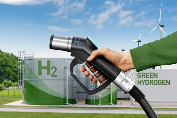 Conceito Fábrica Hidrogênio Verde Produção Hidrogénio Partir Fontes Energia Renováveis — Fotografia de Stock