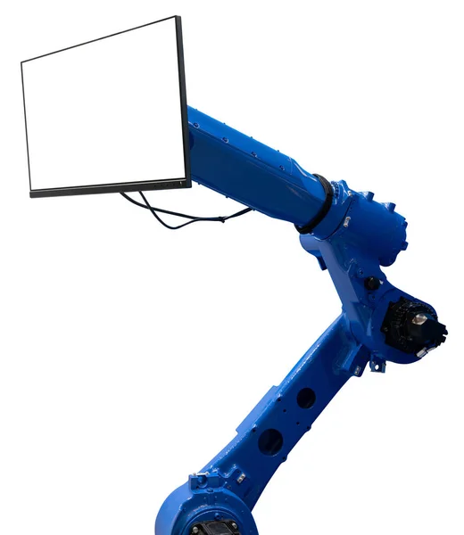 Robot Industrial Azul Con Tableta Digital Foto Alta Calidad —  Fotos de Stock