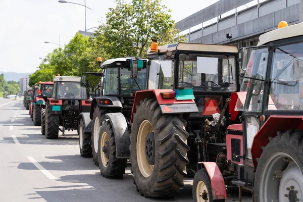 Фермеры Заблокировали Движение Тракторов Время Акции Протеста — стоковое фото