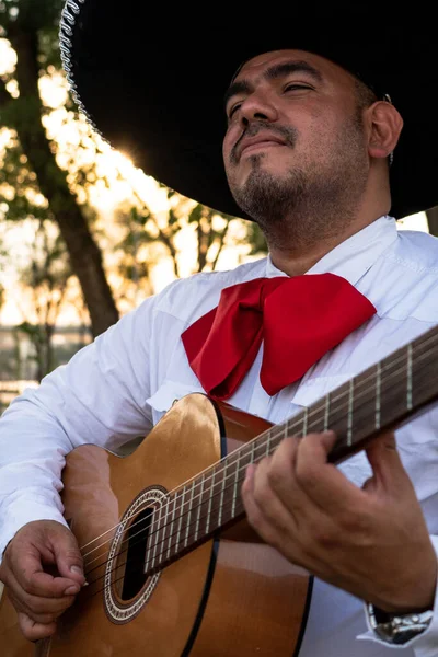 Musicien Mexicain Mariachi Joue Guitare Dans Une Rue Ville — Photo