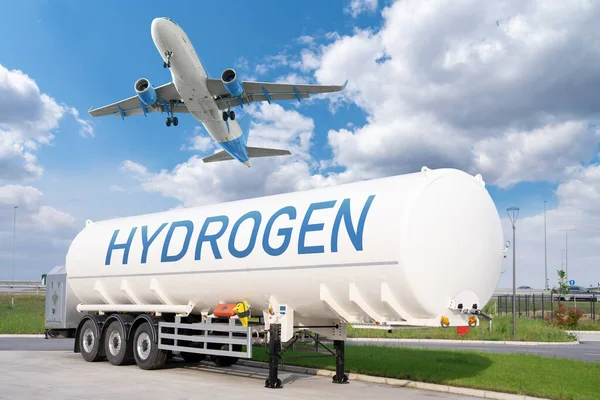 Remolque Cisterna Avión Hidrógeno Nuevas Fuentes Energía —  Fotos de Stock