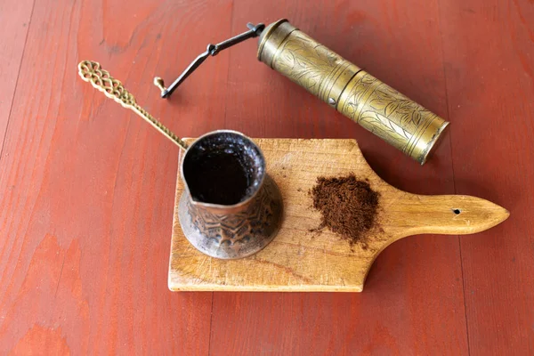 Vintage Koffiepot Handmatige Koffiemolen Retro Stijl Van Het Maken Van — Stockfoto