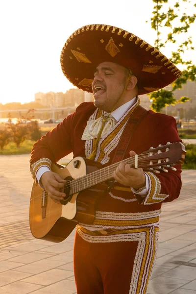 Мексиканский Музыкант Мариачи Играет Гитаре Городской Улице — стоковое фото