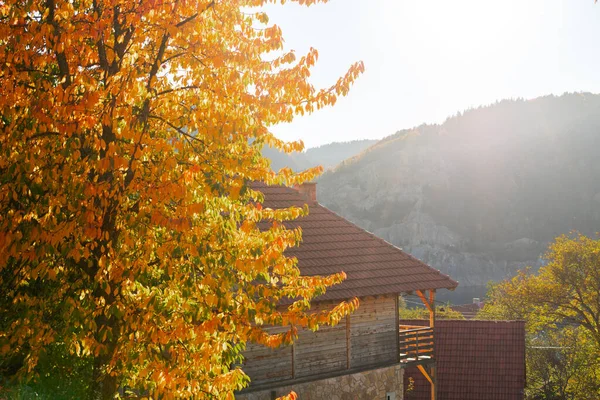 Пейзаж Домом Осенью — стоковое фото