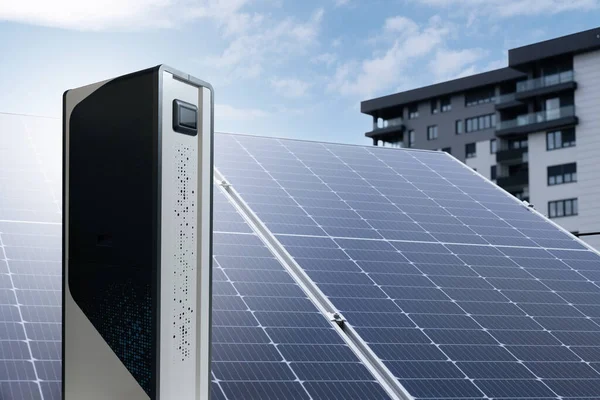 Solar panel with rechargeable energy storage.