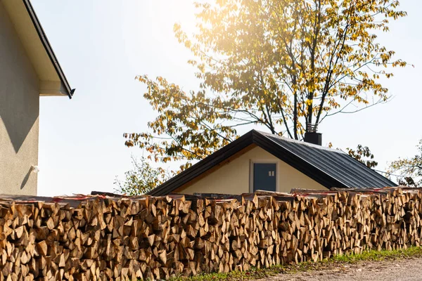 Stack Firewood Background House — Stock Photo, Image