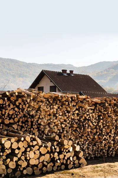 Stack Firewood Background House — Stock Photo, Image
