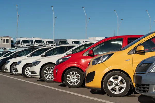 stock image Cars in a row. Used car sales.