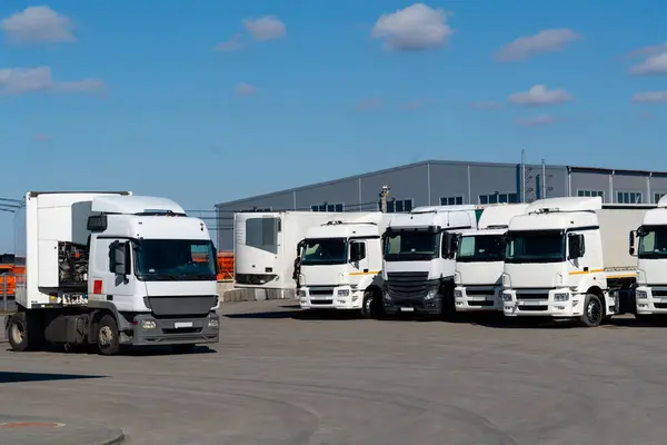 Semi truck fleet at the logistics center.