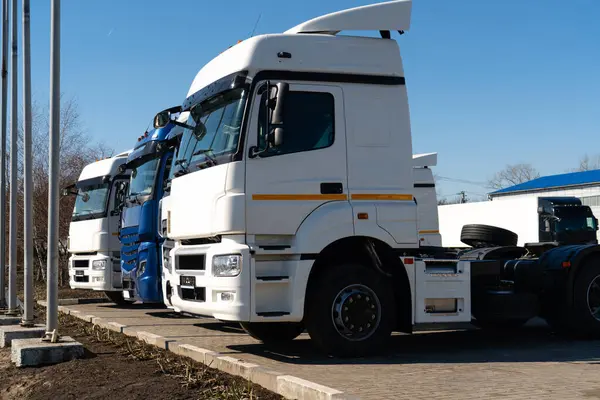 Semi truck fleet at the logistics center.