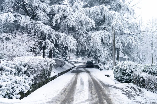 冬に雪に覆われた街の通り — ストック写真