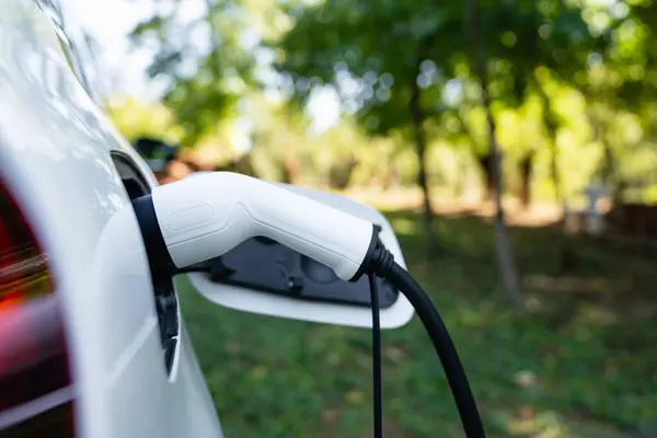 Close Electric Car Inlet Connected Charging Cable — Stock Photo, Image